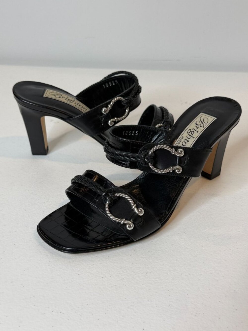 Brighton Raven Black Leather Horsebit Mule Heels Size 5